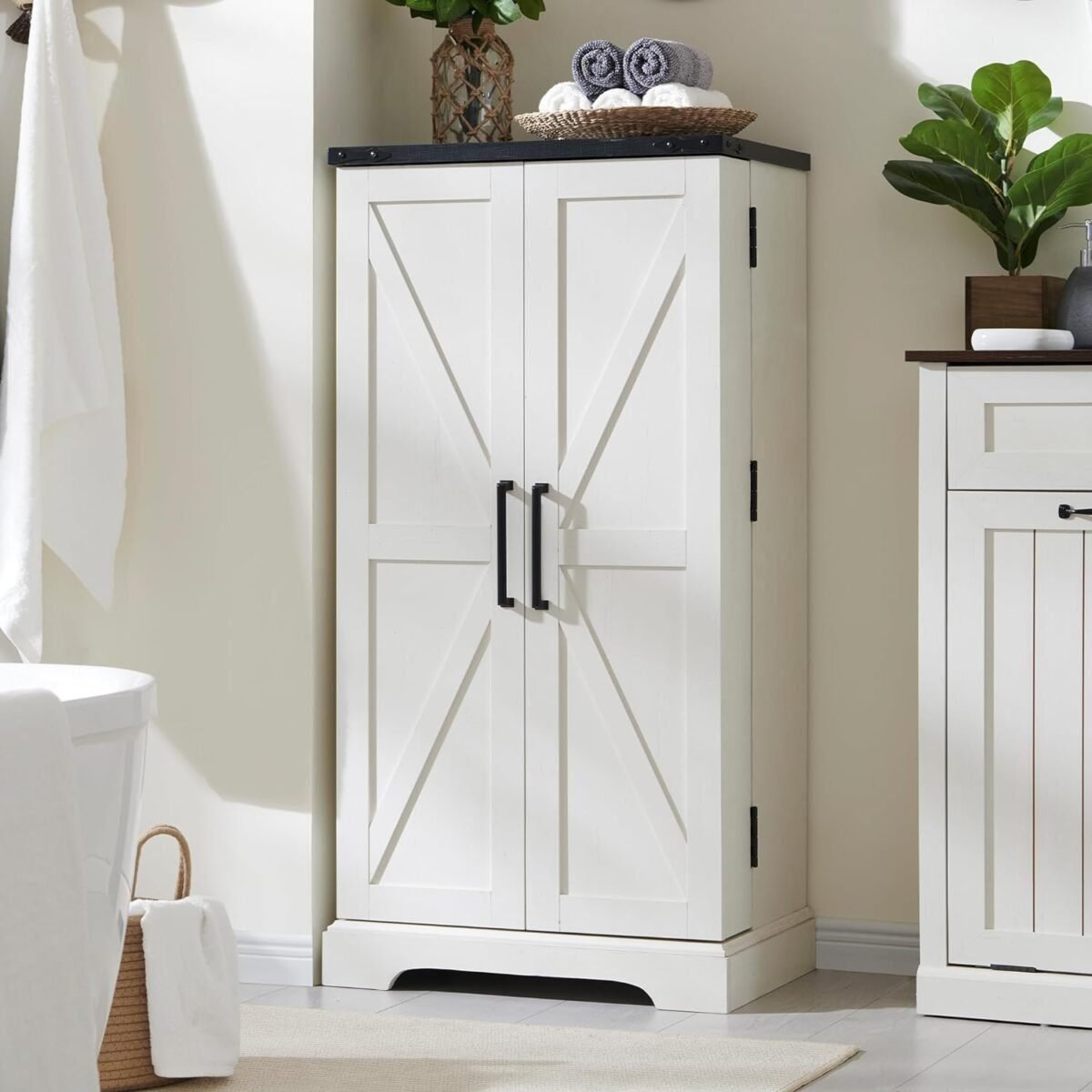 Premium Rustic Wood Pantry Cabinet – Bespoke Farmhouse Storage Solution with Adjustable Shelves & Magnetic Doors