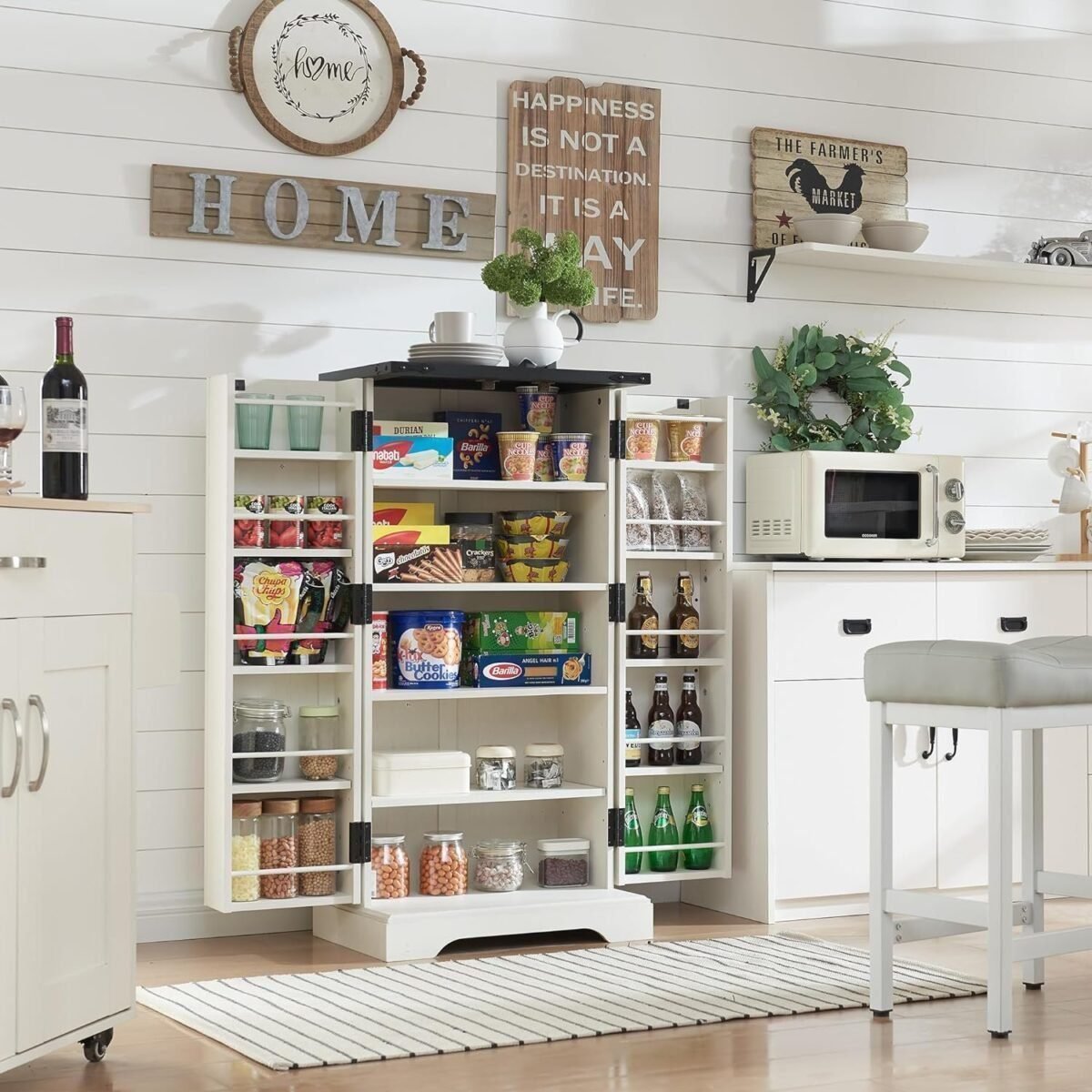 Premium Rustic Wood Pantry Cabinet – Bespoke Farmhouse Storage Solution with Adjustable Shelves & Magnetic Doors