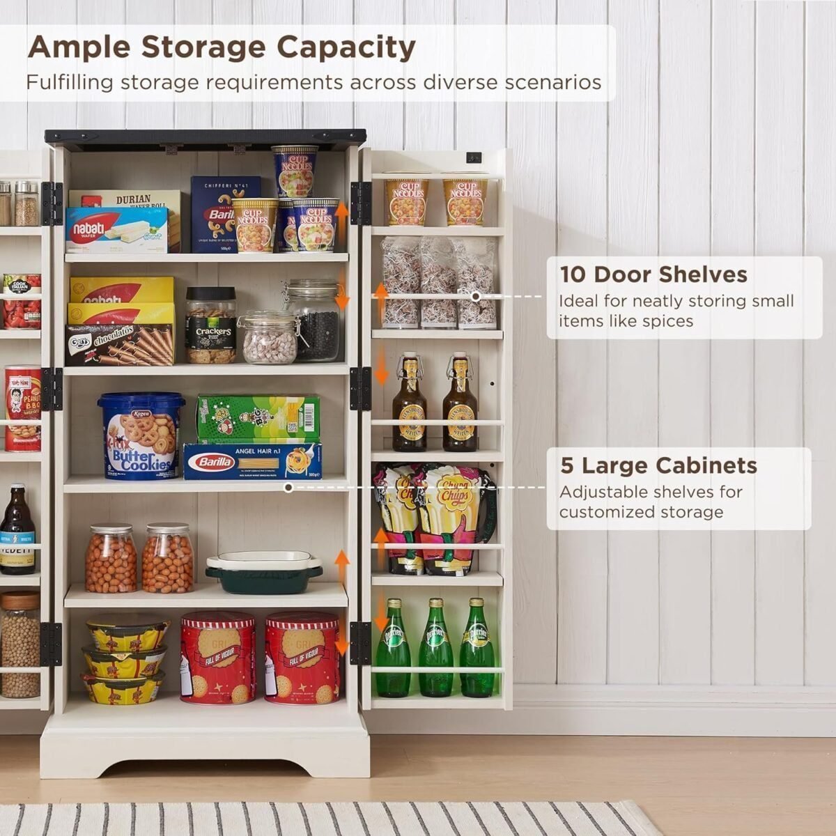 Premium Rustic Wood Pantry Cabinet – Bespoke Farmhouse Storage Solution with Adjustable Shelves & Magnetic Doors