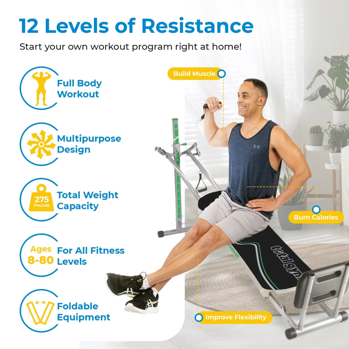Total Gym APEX Indoor Full Body Training Home Gym Machine w/ Accessories
