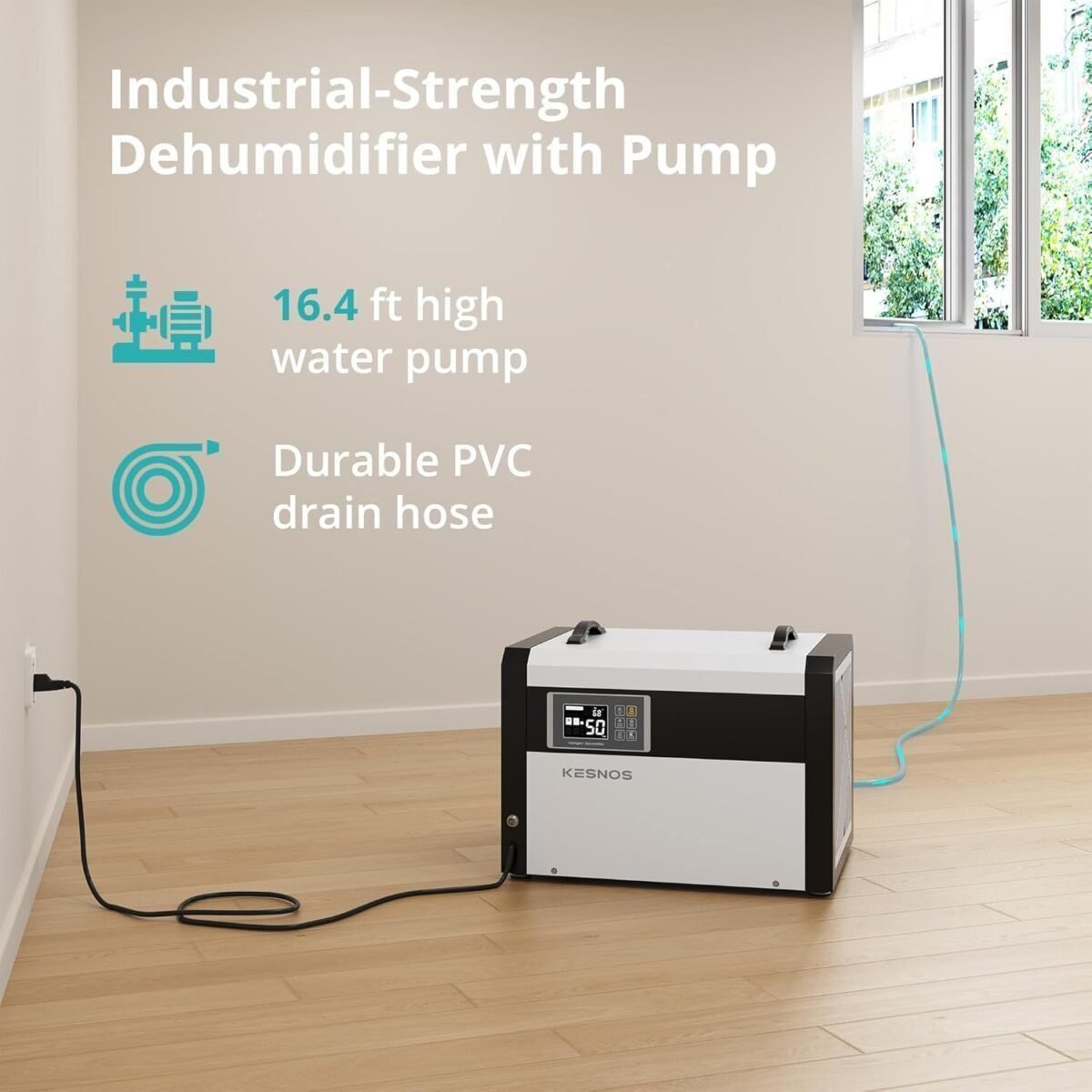 High-Capacity Moisture Eliminator for Basements – Kesnos 158-Pint Commercial Dehumidifier with Pump & 16.4ft Hose for 7500 Sq.Ft