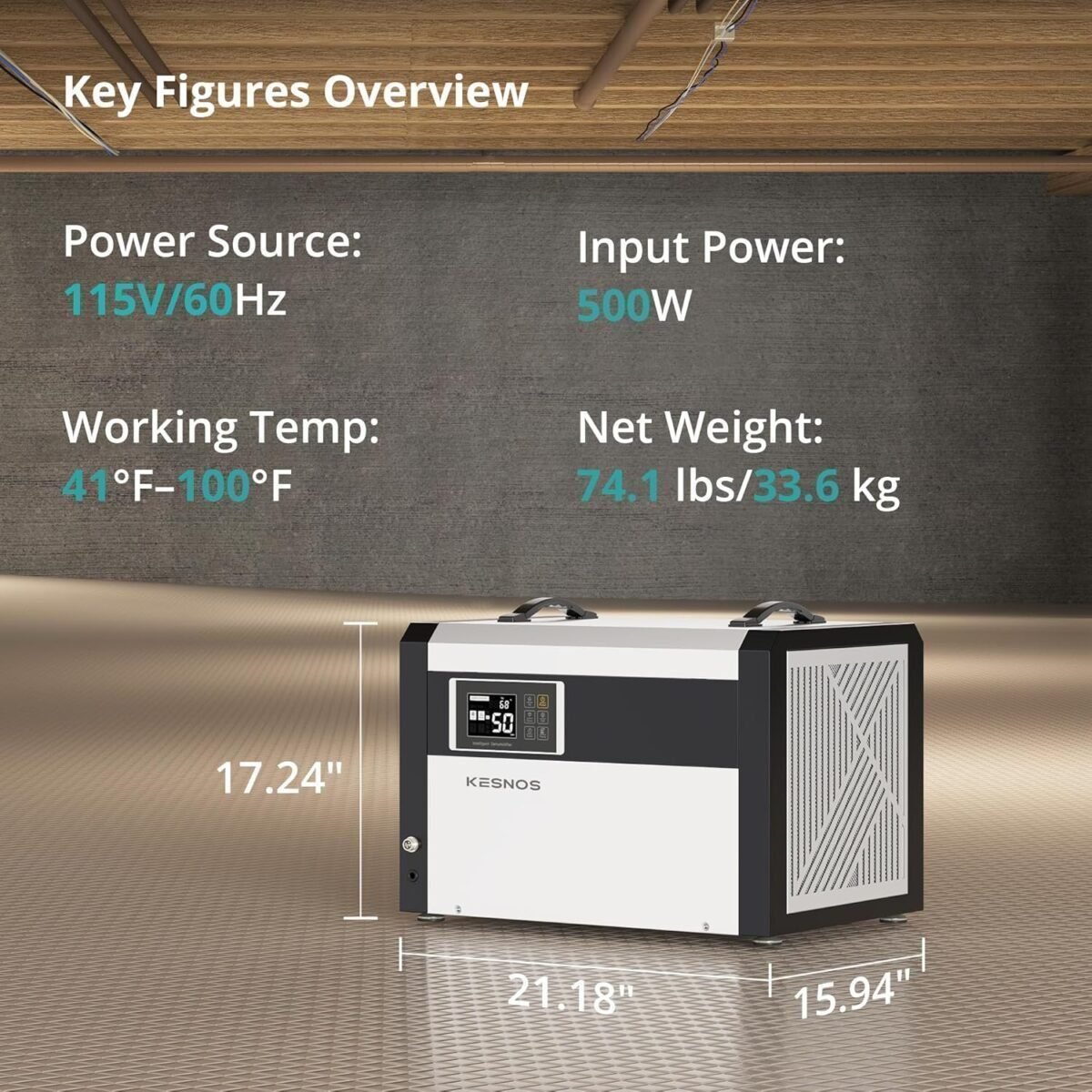 High-Capacity Moisture Eliminator for Basements – Kesnos 158-Pint Commercial Dehumidifier with Pump & 16.4ft Hose for 7500 Sq.Ft