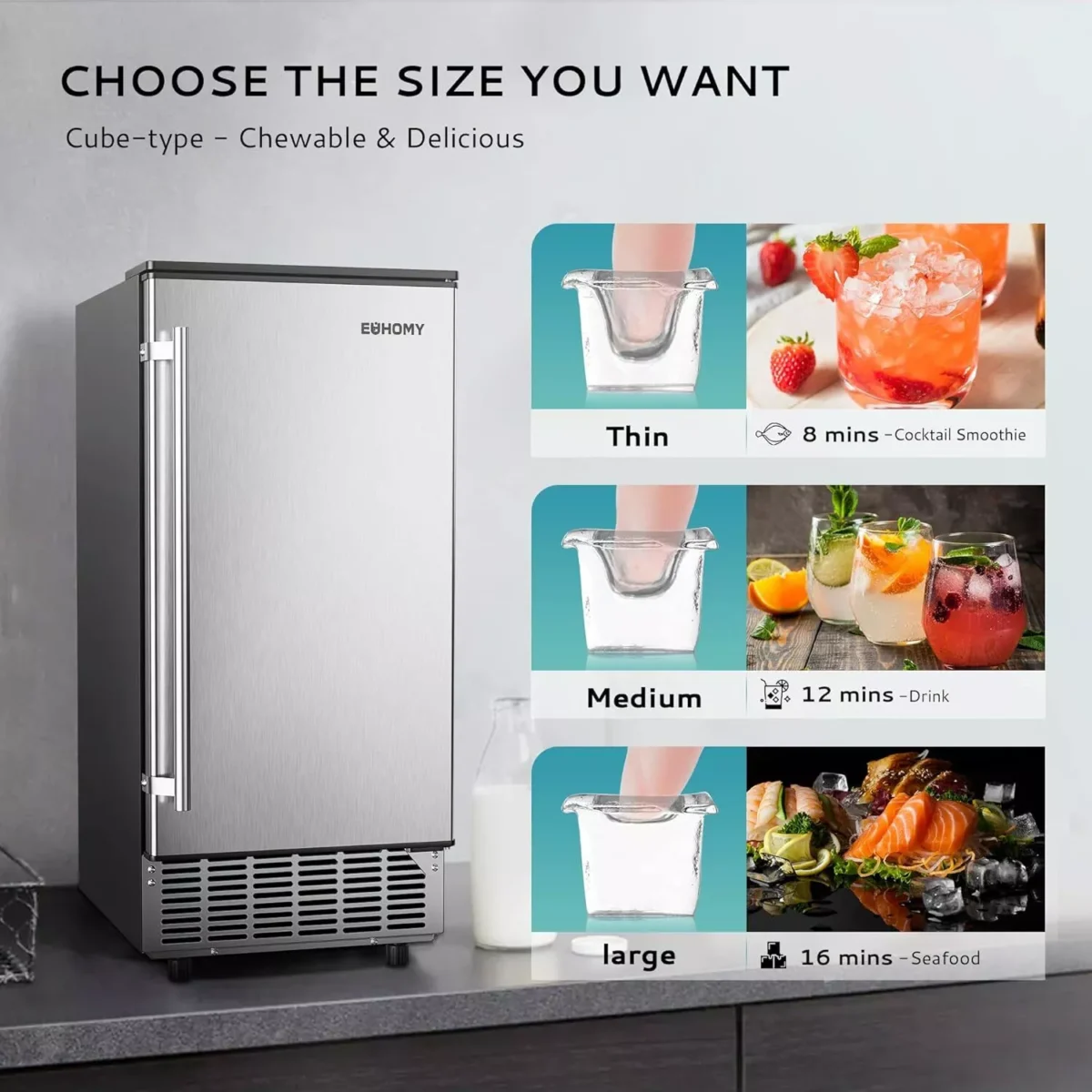 Built-In Commercial Ice Maker with Pump – High-Capacity 80 lbs/day, Auto Clean, LCD Control, Stainless Steel Ice Machine