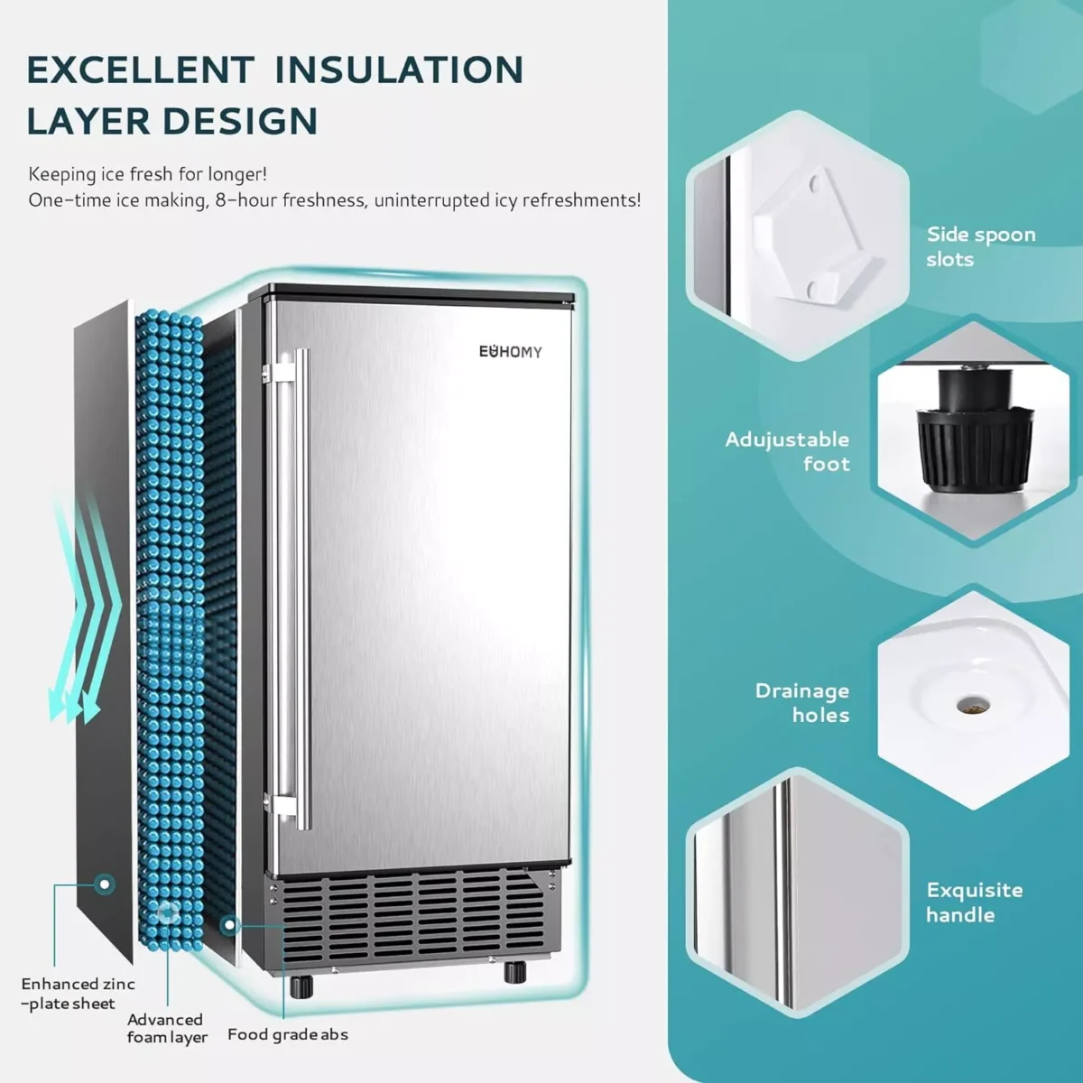 Built-In Commercial Ice Maker with Pump – High-Capacity 80 lbs/day, Auto Clean, LCD Control, Stainless Steel Ice Machine