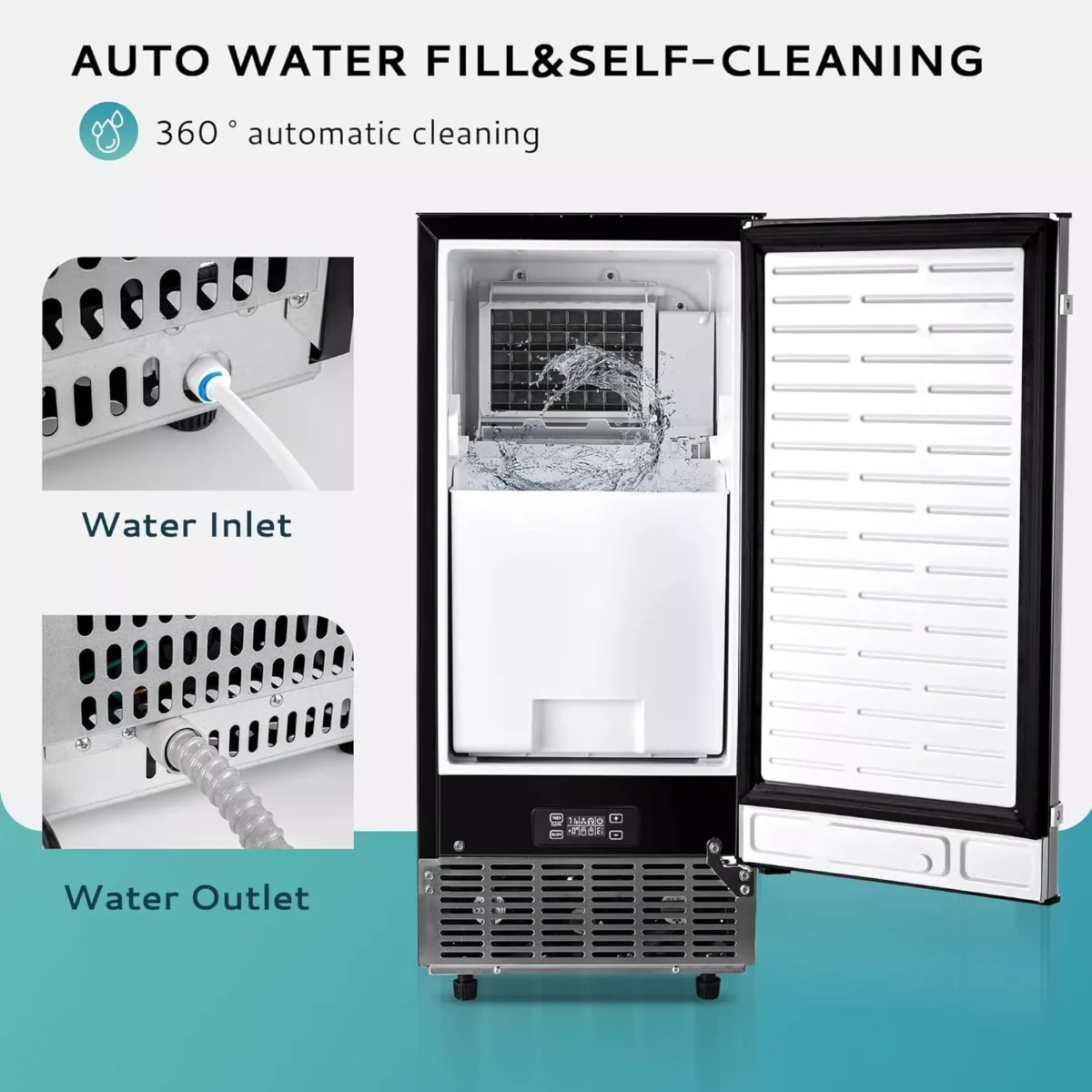 Built-In Commercial Ice Maker with Pump – High-Capacity 80 lbs/day, Auto Clean, LCD Control, Stainless Steel Ice Machine
