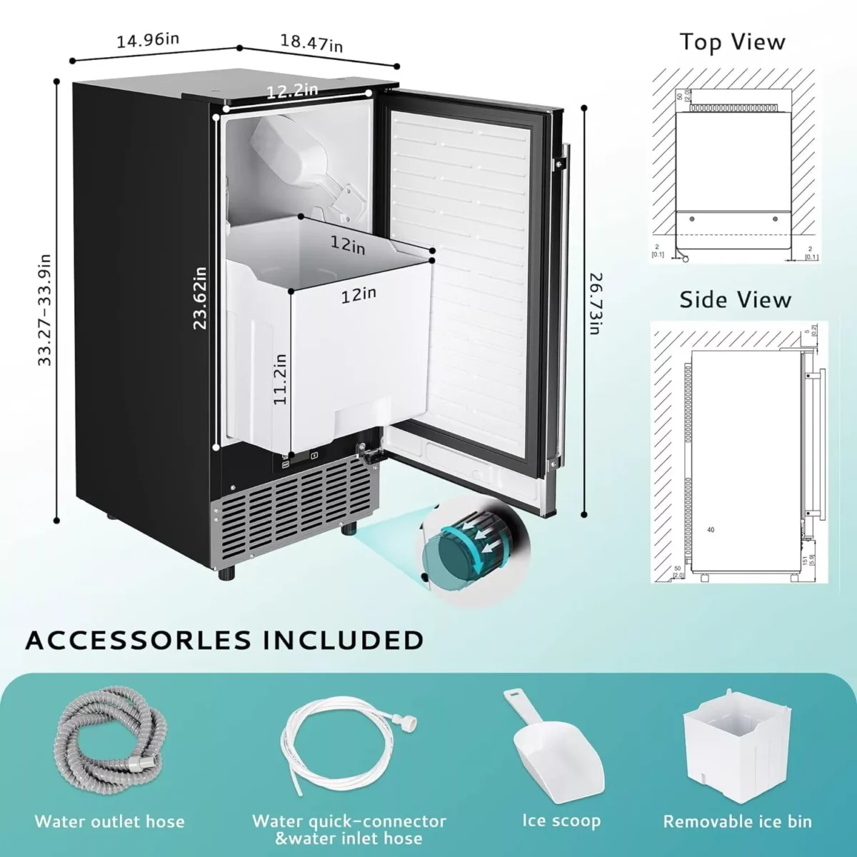 Built-In Commercial Ice Maker with Pump – High-Capacity 80 lbs/day, Auto Clean, LCD Control, Stainless Steel Ice Machine