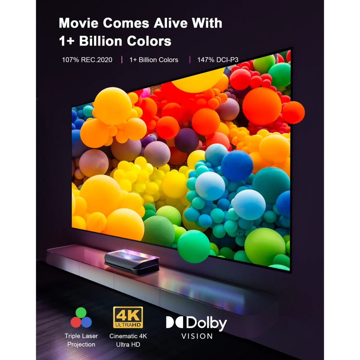 AWOL VISION LTV-2500 4K UHD Ultra Short Throw Triple Laser Projector