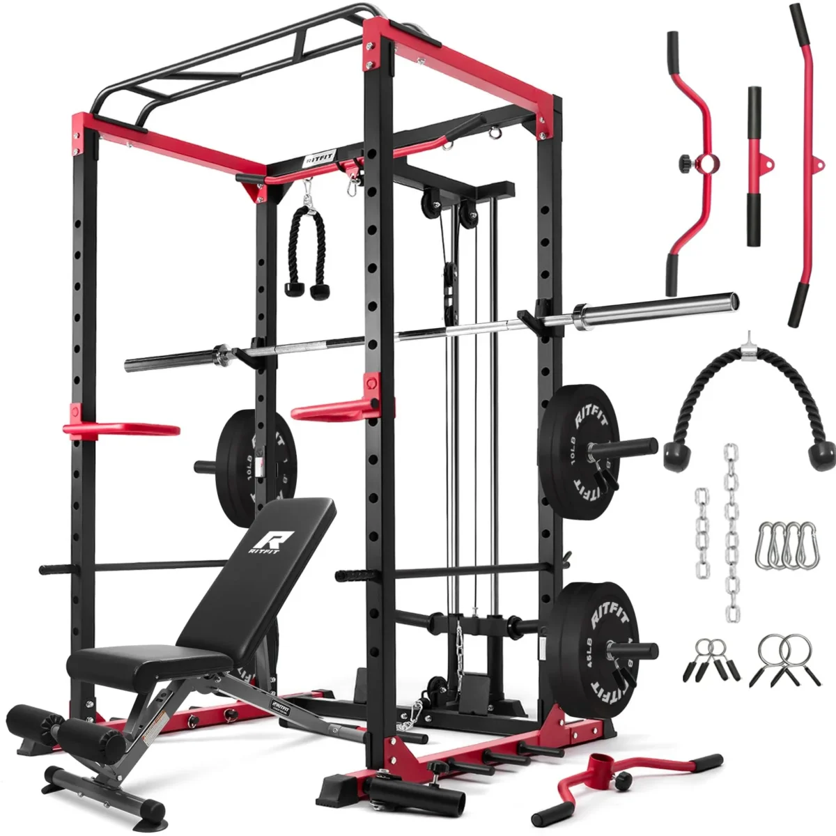 RitFit All-in-One Squat Rack for Home Gym, PPC02C Multi-Function 1000 LBS Capacity Power Cage