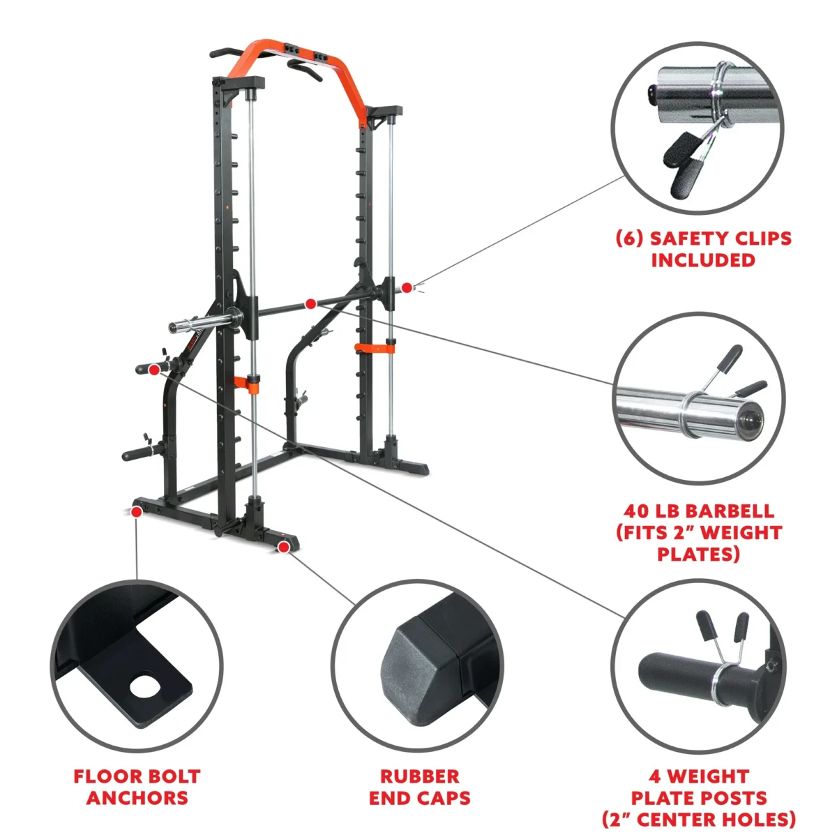 Sunny Health & Fitness Premium Squat Smith Machine - 3 in 1 Multifunction Power Rack