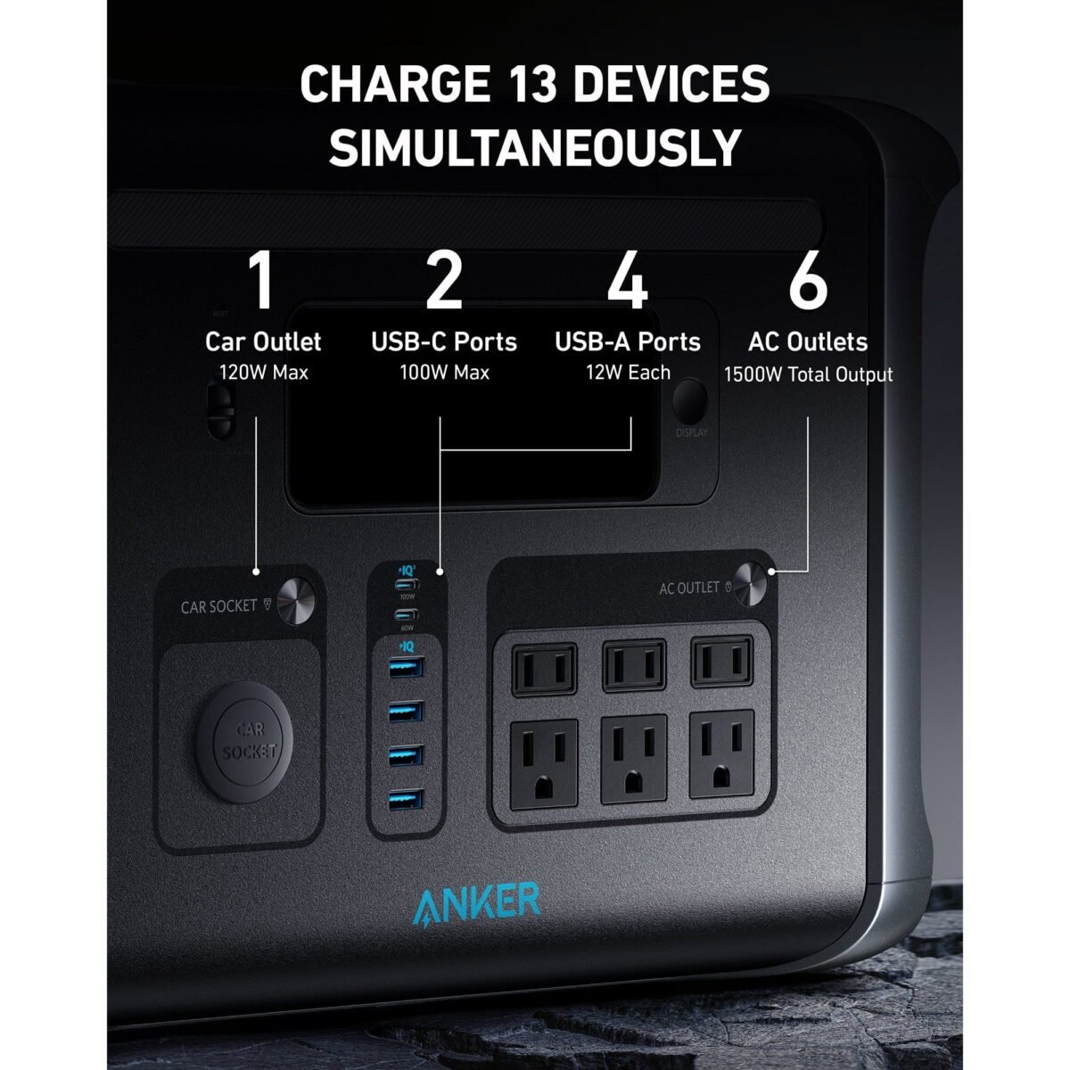 Anker 757 Portable Power Station Powerhouse 1229Wh LiFePO4 Battery, 1500W Solar Generator