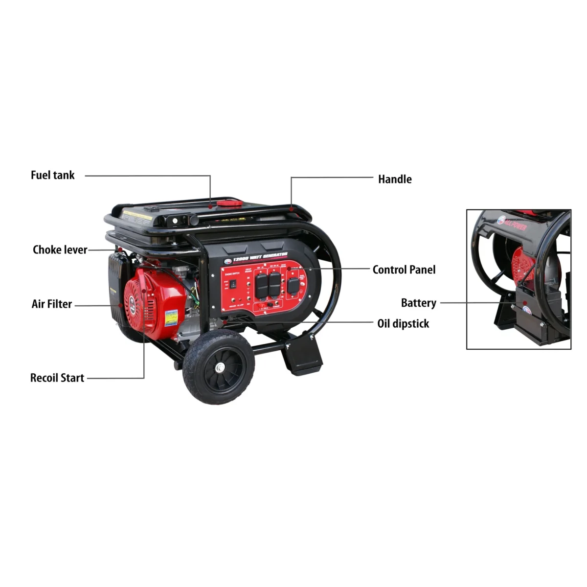 All Power Heavy Duty 12000 Watt Portable Generator with Electric Start, 12000W Gas