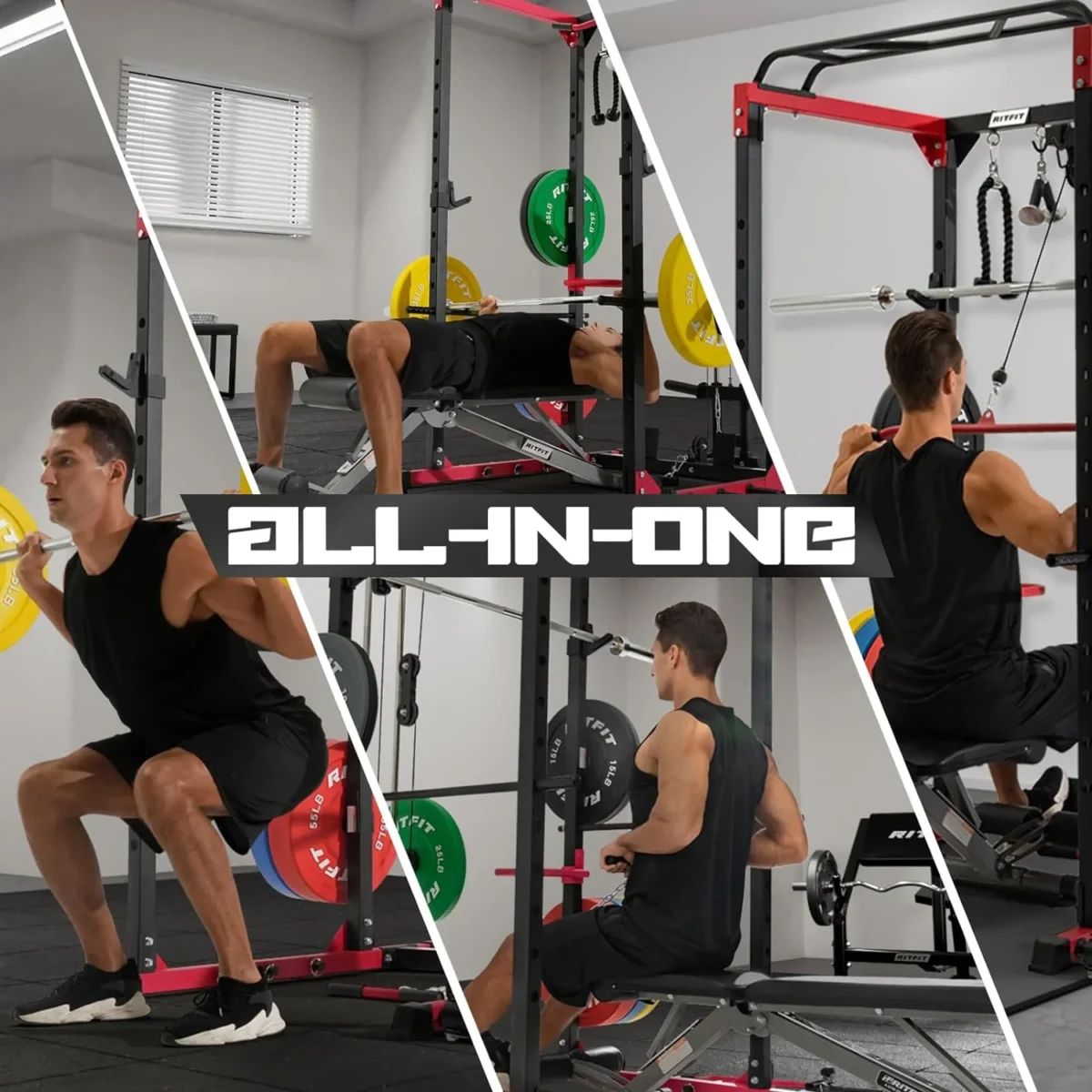 RitFit All-in-One Squat Rack for Home Gym, PPC02C Multi-Function 1000 LBS Capacity Power Cage