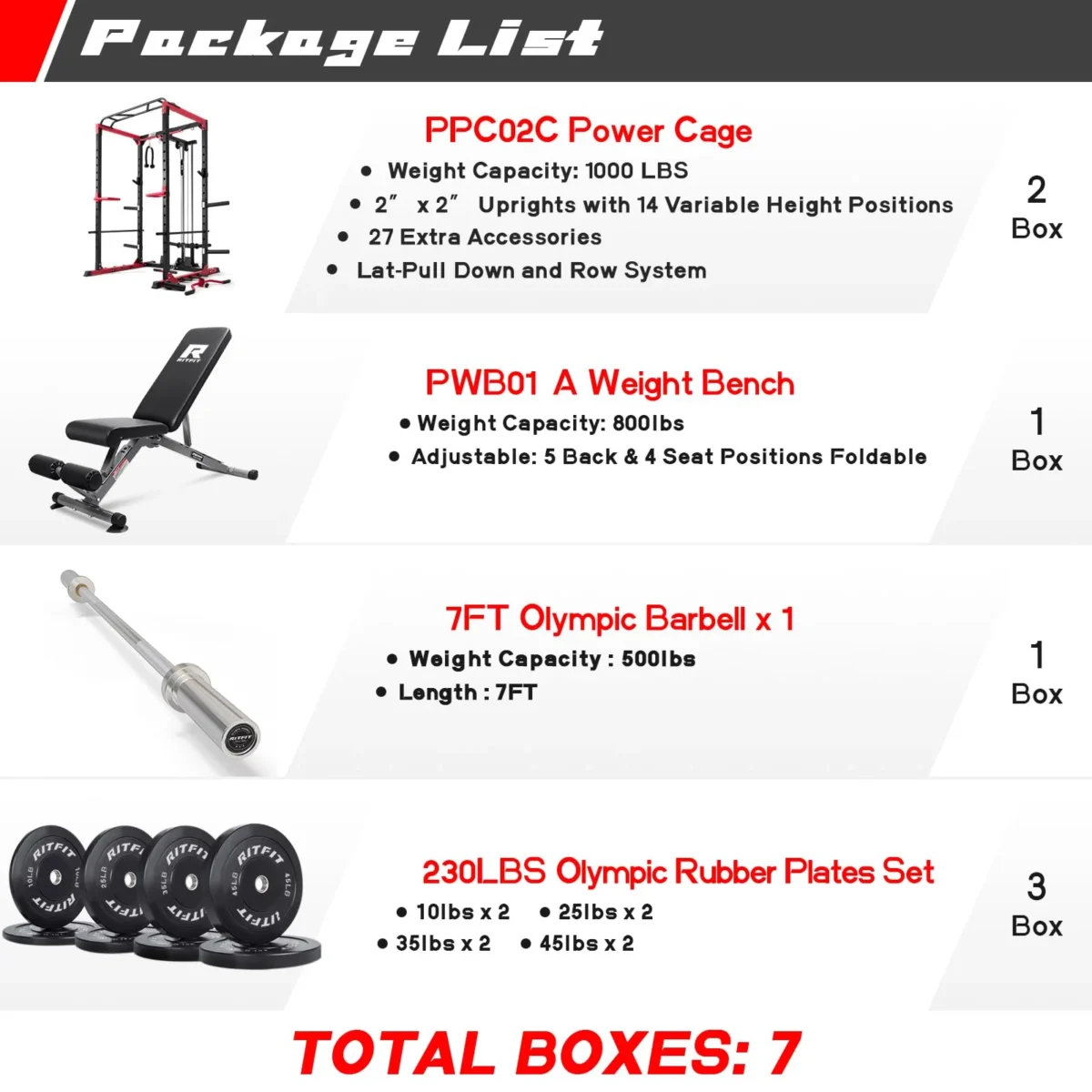 RitFit All-in-One Squat Rack for Home Gym, PPC02C Multi-Function 1000 LBS Capacity Power Cage