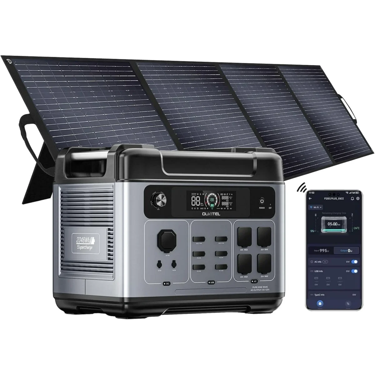 OUKITEL P2001 Plus 2400W Power Station with 200W Solar Panel, 2048Wh Solar Generator