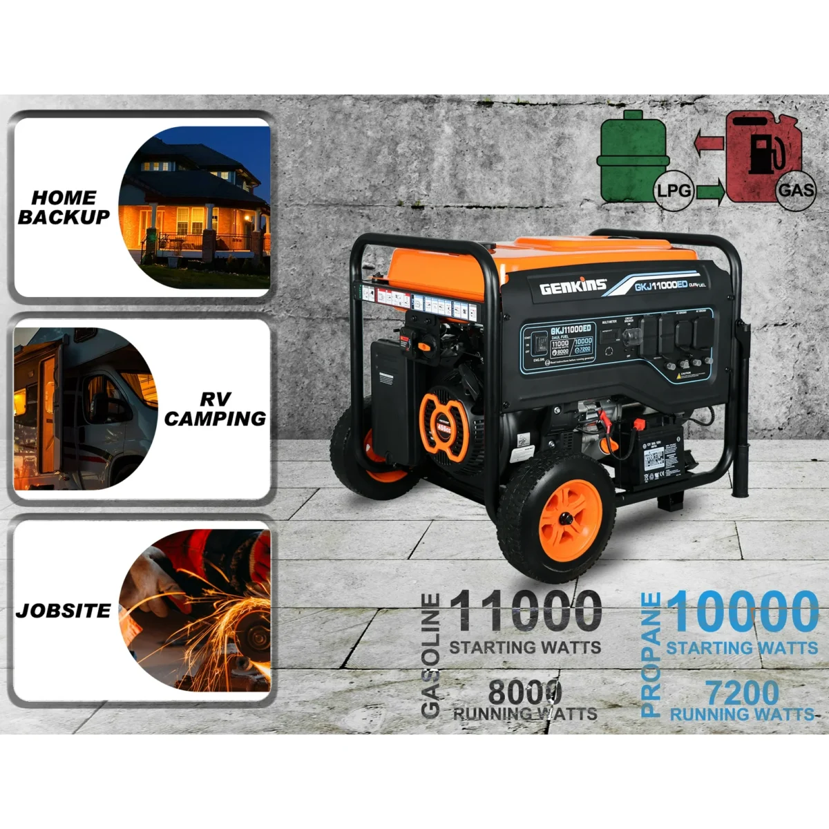 11000 Watt Dual Fuel Portable Generator Home Back Up, Emergercy