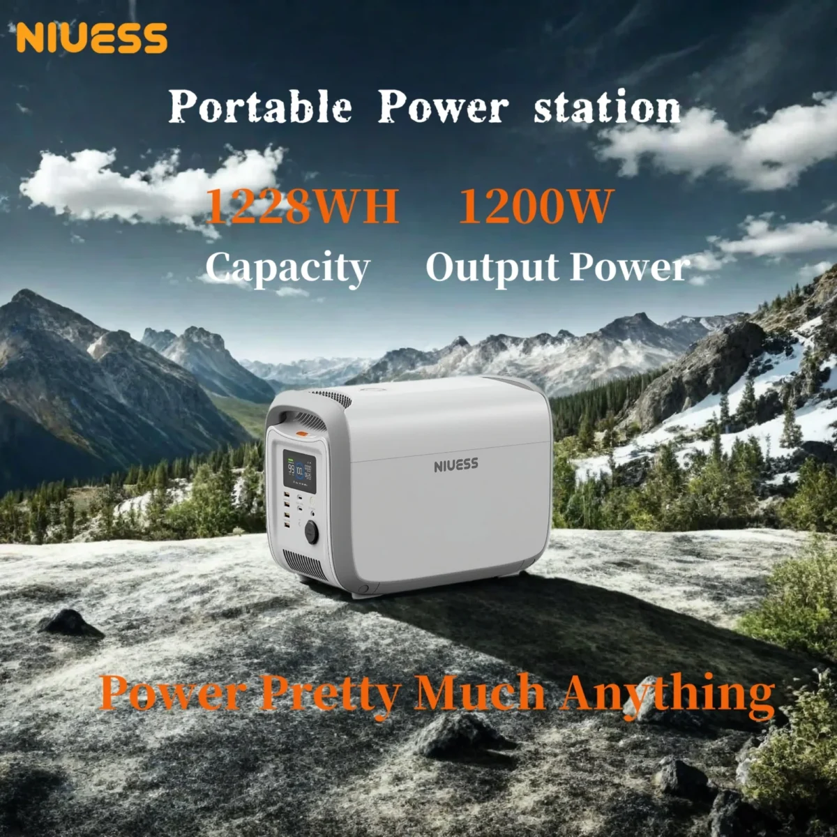 NE-1200 1228WH Portable Power Station with 400W Solar Panel 384000mah Lifepo4 battery w/ 4 1200W